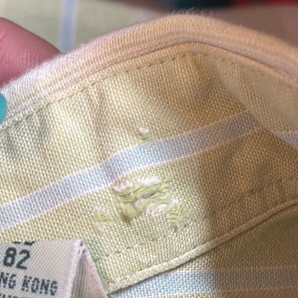 Men’s L.L. Bean XL Green short sleeve striped button-up shirt #0XL82 READ - Picture 8 of 8